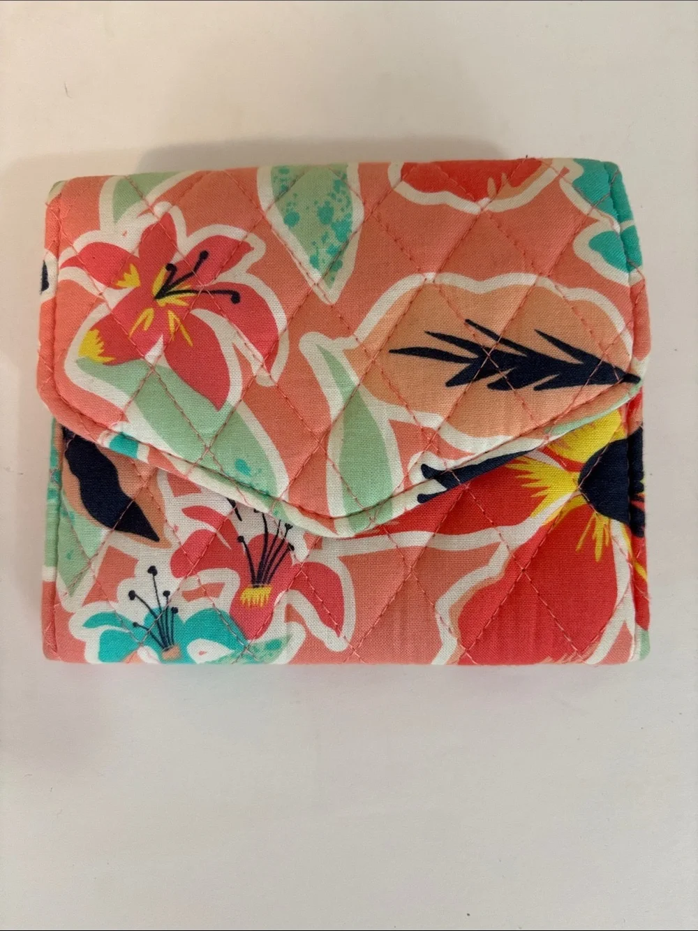 Vera Bradley Mini Quilted Trifold Wallet in Rainforest Lily Coral